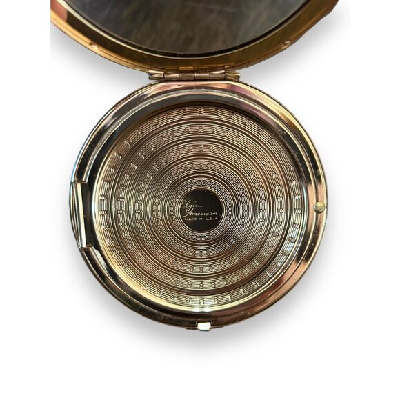 Vintage Elgin American Gold Tone Round Compact Mirror - Picture 4 of 5